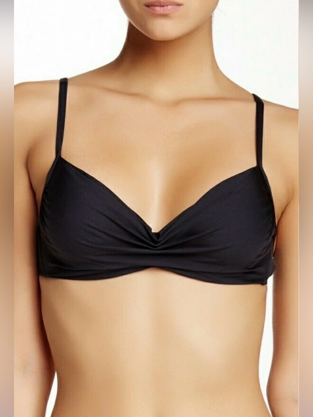 Badgley Mischka black ruched bikini top